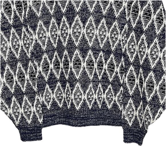 Vintage Poplar Knit Sweater Navy White Diamond Geometric Pattern Men XL 1980-90s - Picture 5 of 5
